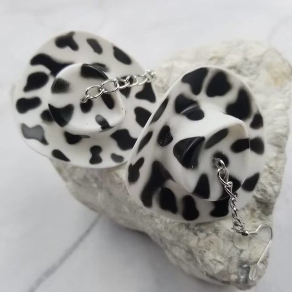 Western Cowgirl Cow Print Hat Disco Ball Dangle Earrings - Picture 2 of 4